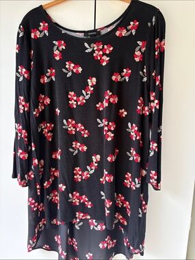 Alfani Black Top with Red and Cream Floral Print